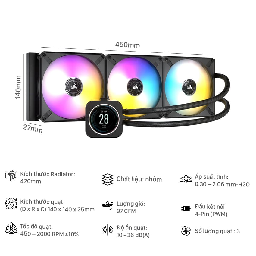 Tản nhiệt nước Corsair H170i ELITE CAPELLIX LCD (CW-9060063-WW) - Ảnh 6