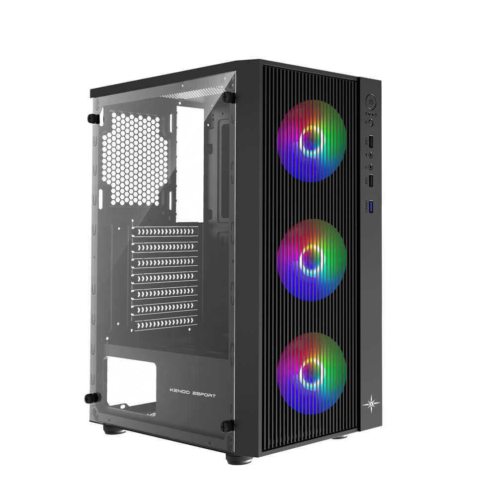 Vỏ case KENOO ESPORT AF13 - 3F - Mầu Đen (ATX/ 3 fan RGB)