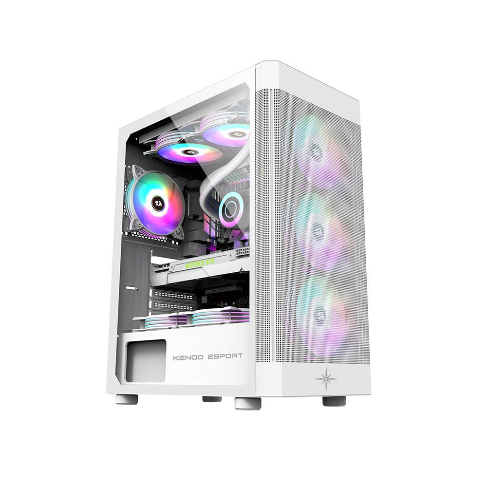 Vỏ Case Máy Tính Kenoo ESPORT AF100 - 3F MESH WHITE ( ATX, Màu Trắng, 3 Fan RGB)