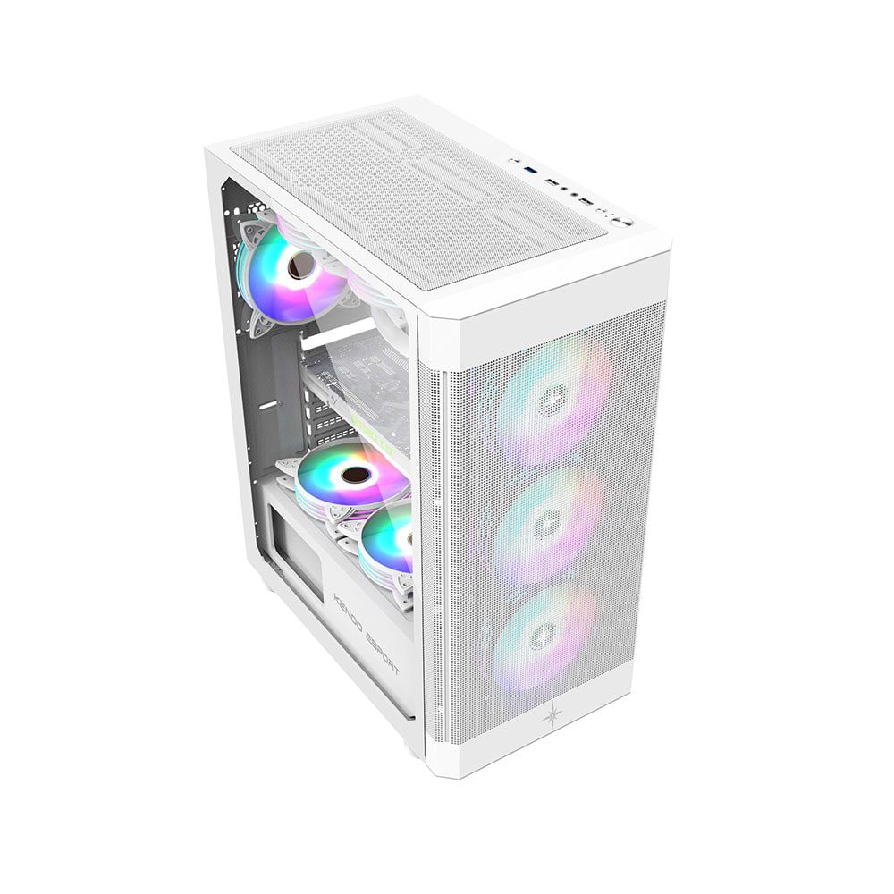 Vỏ Case Máy Tính Kenoo ESPORT AF100 - 3F MESH WHITE ( ATX, Màu Trắng, 3 Fan RGB) - Ảnh 3
