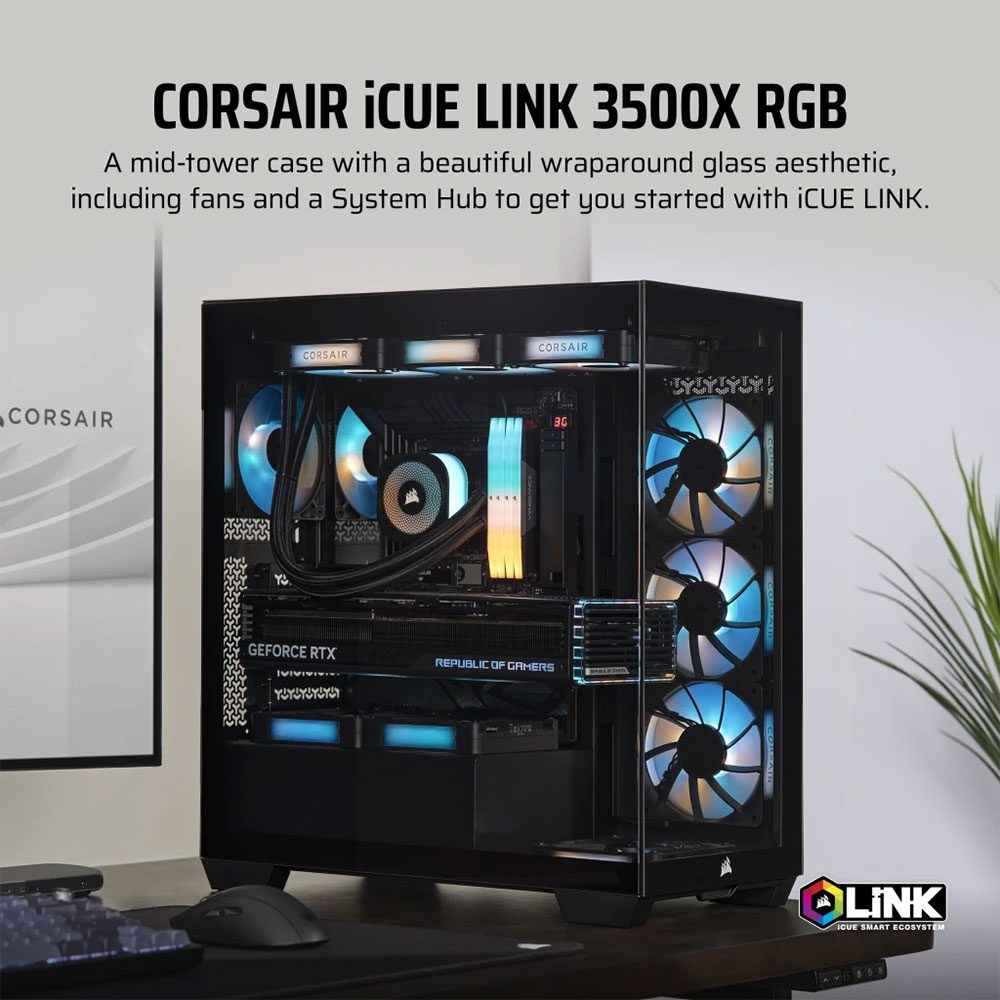 Vỏ máy tính Corsair iCUE LINK 3500X RGB Tempered (Glass Mid-Tower, Black) CC-9011280-WW - Ảnh 3